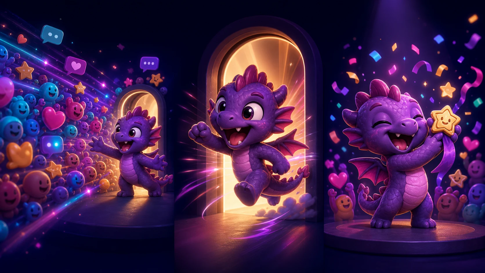 Original streamer mascot entering through a sequence of raid and celebration effects