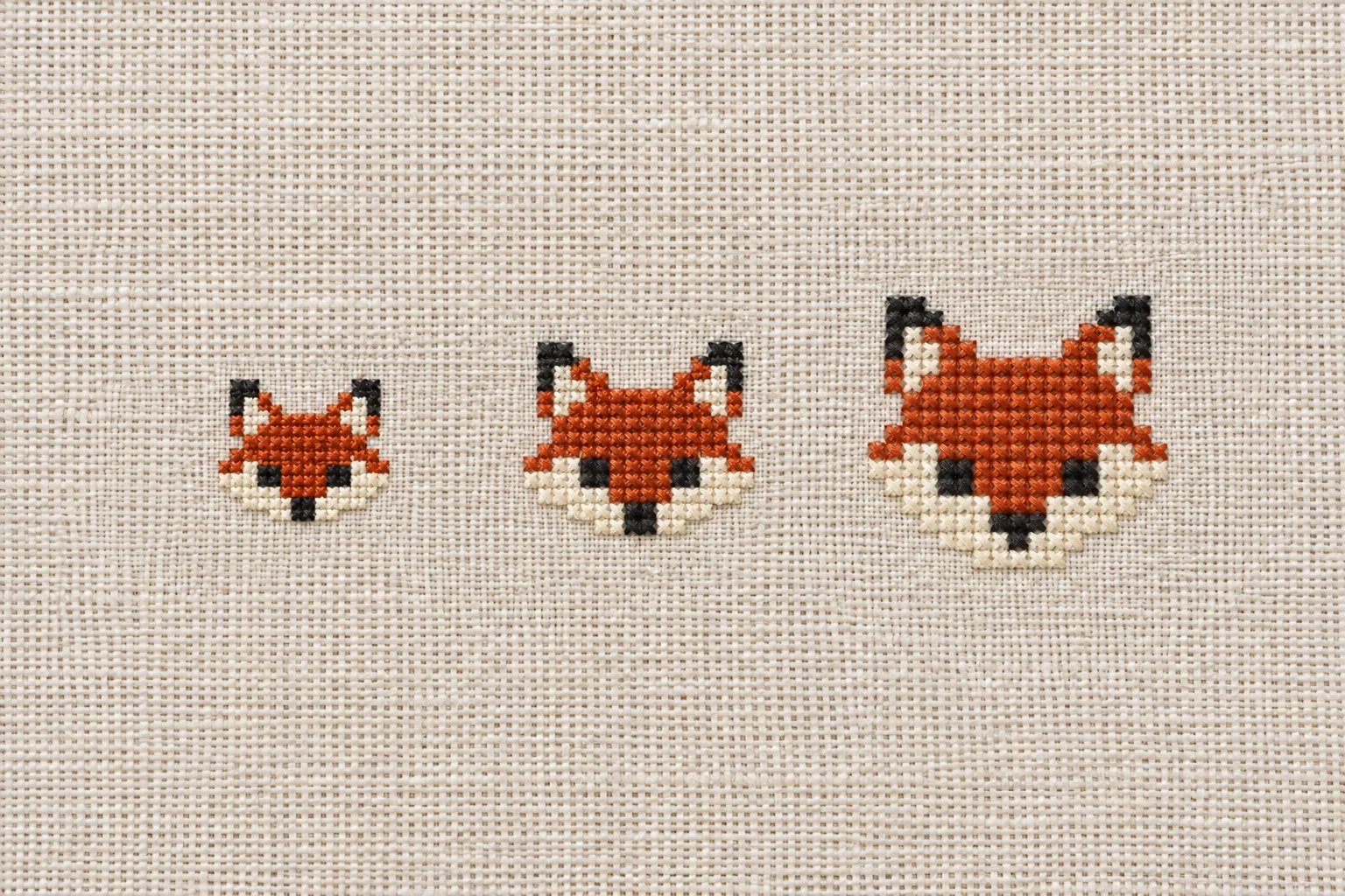 Cross-stitch sampler with crisp square-pixel faces