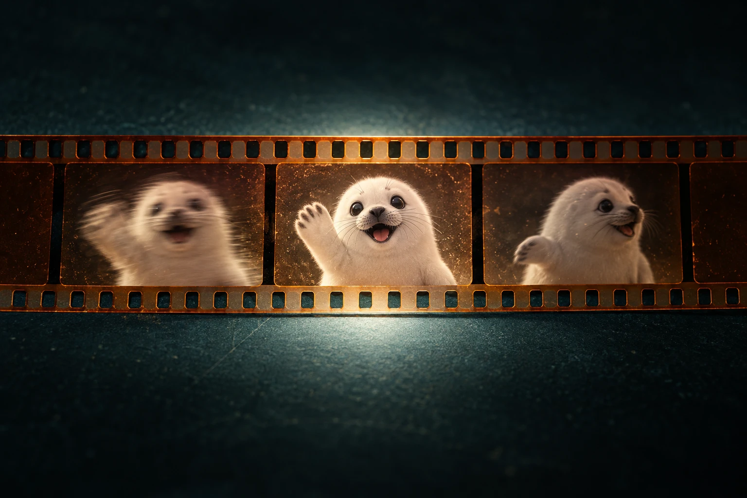 Macro photograph of a filmstrip with one clearly lit frame