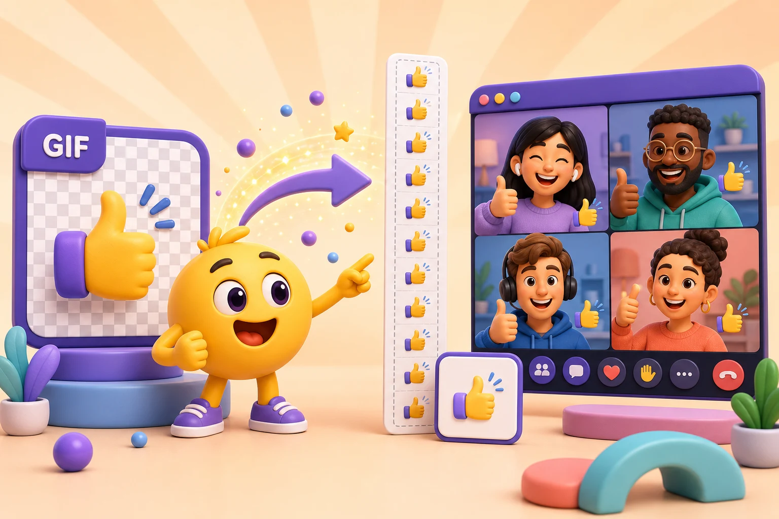 GIF transforming into a Microsoft Teams branded meeting reaction sprite