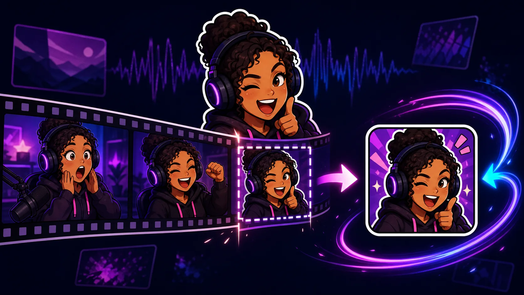 Stream clip frames becoming a compact animated Twitch reaction