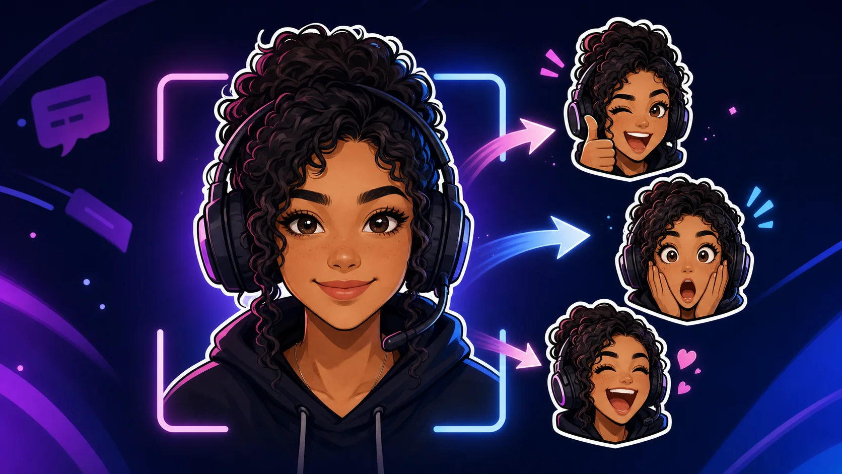 Streamer portrait transforming into an original expressive Twitch emote