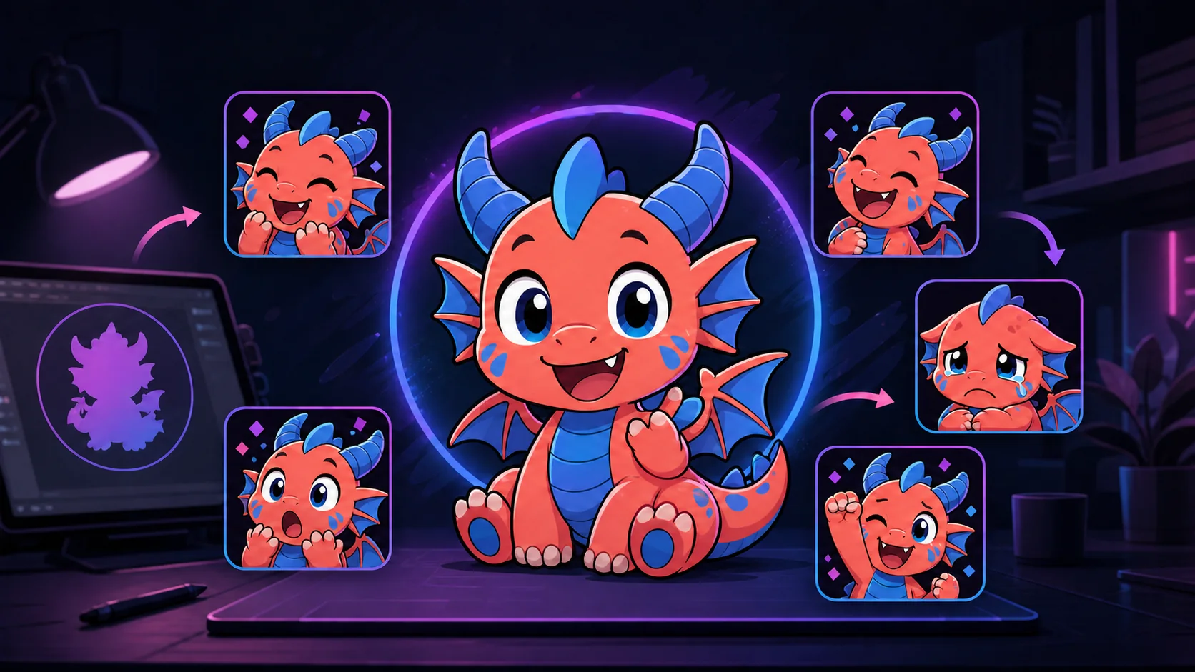 Original stream mascot expanding into a consistent expressive emote pack