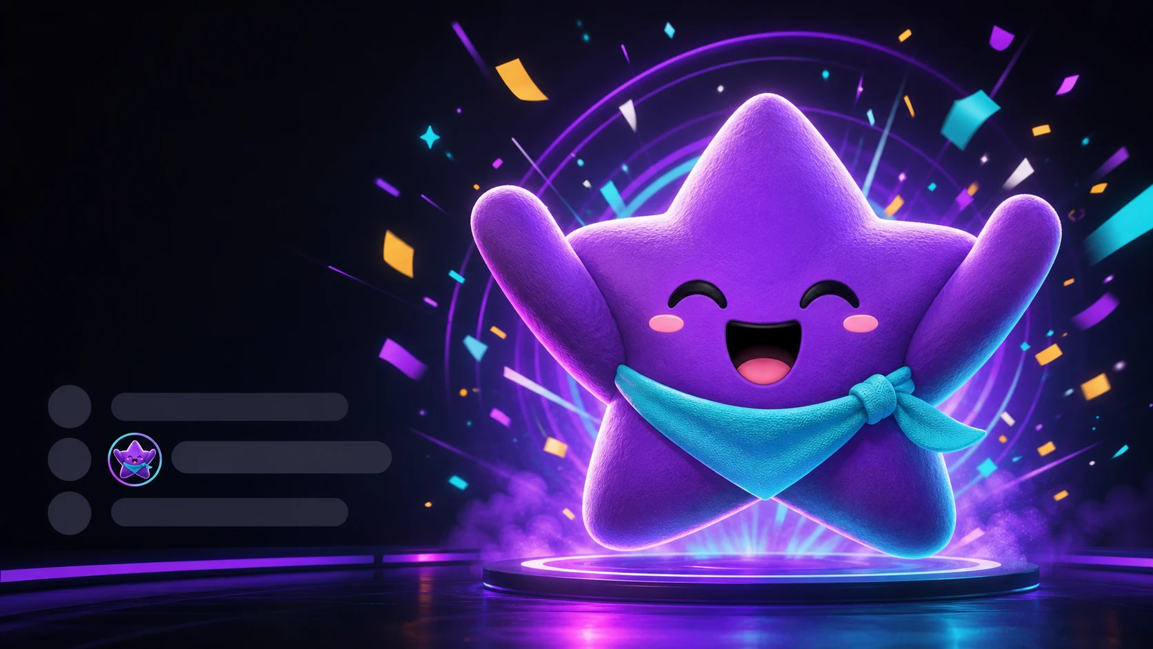 Original star mascot compared at tiny chat size and as a large on-screen celebration